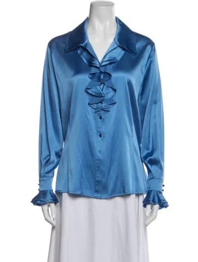 Pre-owned St John Silk Long Sleeve Blouse In Blue