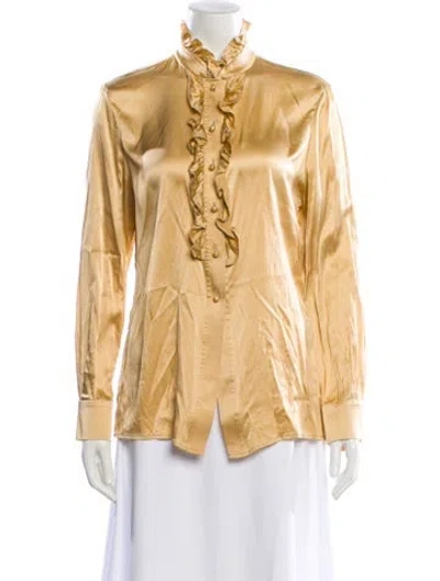 Pre-owned St John Silk Long Sleeve Blouse In Gold