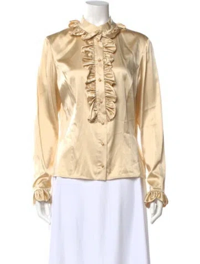Pre-owned St John Silk Long Sleeve Blouse In Gold