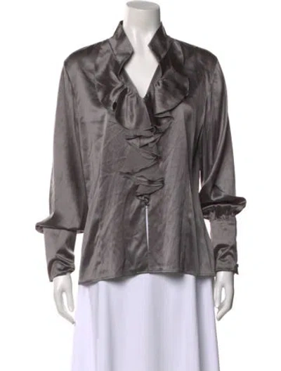 Pre-owned St John Silk Long Sleeve Blouse In Gray