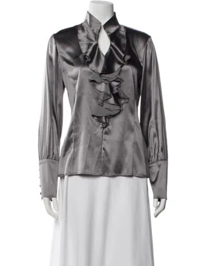 Pre-owned St John Silk Long Sleeve Blouse In Gray