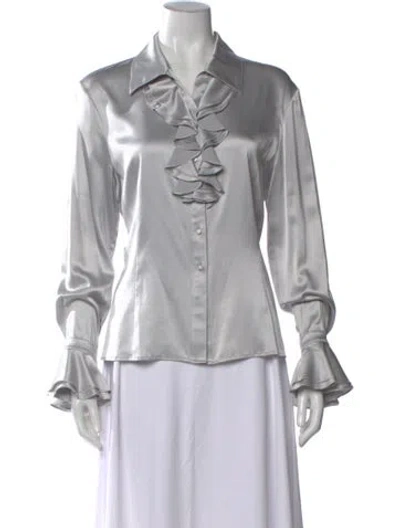 Pre-owned St John Silk Long Sleeve Blouse In Gray