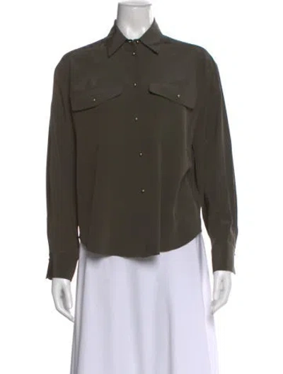 Pre-owned St John Silk Long Sleeve Blouse In Green