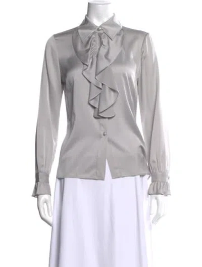 Pre-owned St John Silk Long Sleeve Blouse In Grey