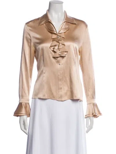 Pre-owned St John Silk Long Sleeve Blouse In Neutral
