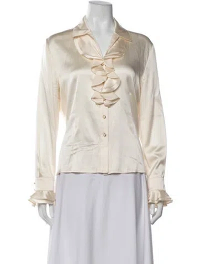 Pre-owned St John Silk Long Sleeve Blouse In Neutrals