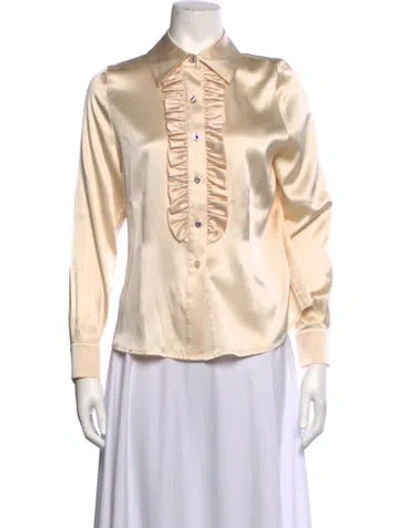 Pre-owned St John Silk Long Sleeve Blouse In Neutrals