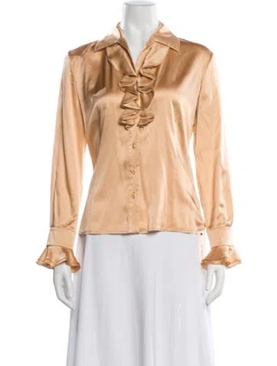 Pre-owned St John Silk Long Sleeve Blouse In Neutrals