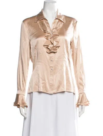 Pre-owned St John Silk Long Sleeve Blouse In Neutrals