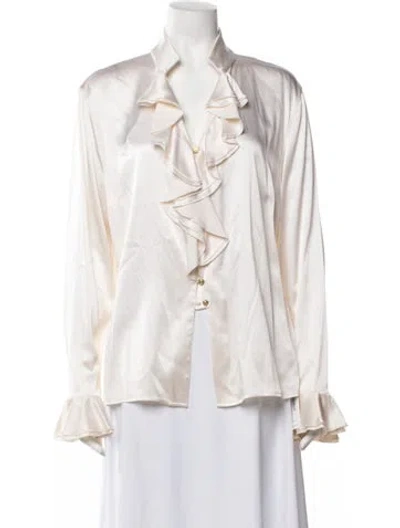 Pre-owned St John Silk Long Sleeve Blouse In Neutrals