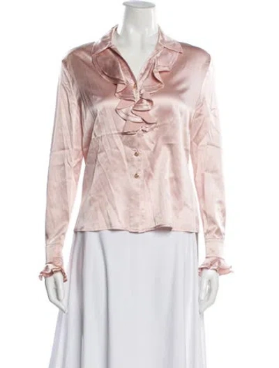 Pre-owned St John Silk Long Sleeve Blouse In Pink