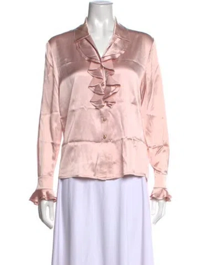 Pre-owned St John Silk Long Sleeve Blouse In Pink