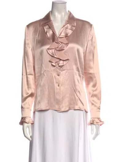 Pre-owned St John Silk Long Sleeve Blouse In Pink