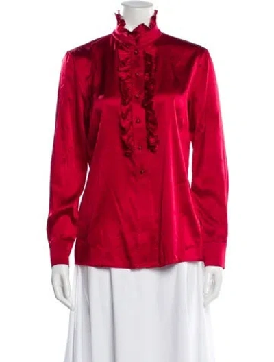 Pre-owned St John Silk Long Sleeve Blouse In Red