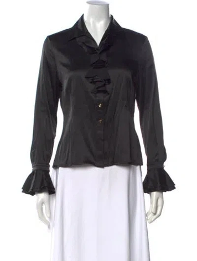 Pre-owned St John Silk Long Sleeve Blouse W/ Tags In Black