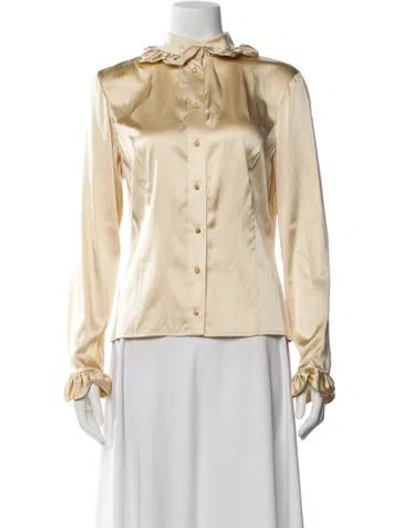 Pre-owned St John Silk Long Sleeve Blouse W/ Tags In Gold