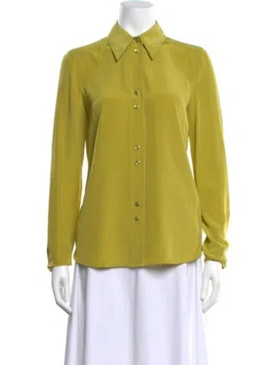 Pre-owned St John Silk Long Sleeve Blouse W/ Tags In Green