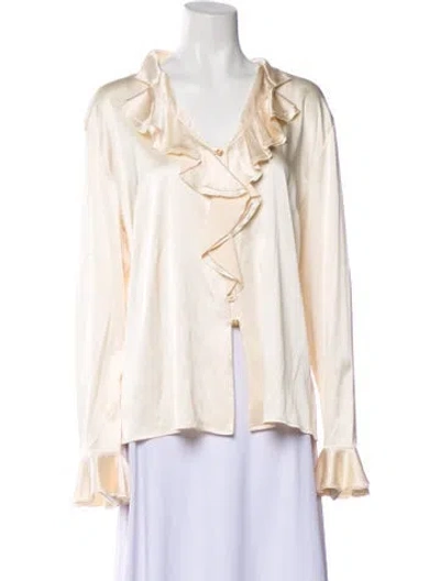 Pre-owned St John Silk Long Sleeve Blouse In White