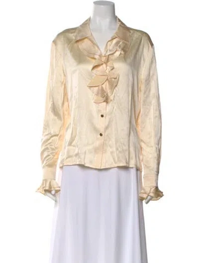 Pre-owned St John Silk Long Sleeve Blouse In White