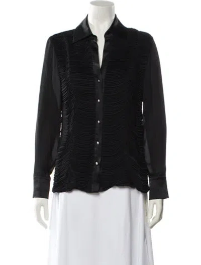 Pre-owned St John Silk Long Sleeve Button-up Top In Black