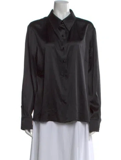 Pre-owned St John Silk Long Sleeve Button-up Top In Black