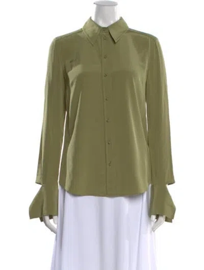 Pre-owned St John Silk Long Sleeve Button-up Top In Green