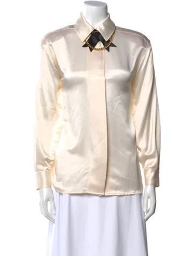 Pre-owned St John Silk Long Sleeve Button-up Top In Neutral