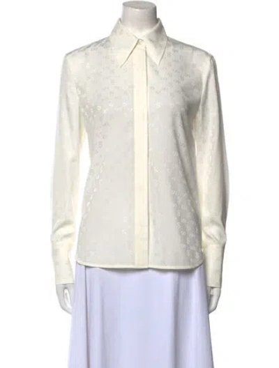 Pre-owned St John Silk Long Sleeve Button-up Top In Neutral