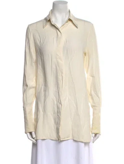 Pre-owned St John Silk Long Sleeve Button-up Top In Neutral