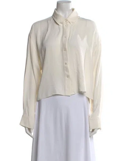 Pre-owned St John Silk Long Sleeve Button-up Top In Neutral