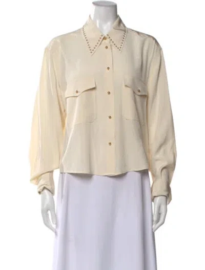 Pre-owned St John Silk Long Sleeve Button-up Top In Neutral