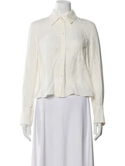 Pre-owned St John Silk Long Sleeve Button-up Top In Neutral