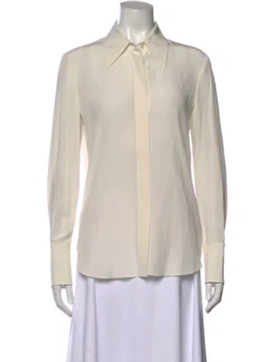 Pre-owned St John Silk Long Sleeve Button-up Top In Neutral