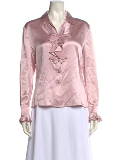 Pre-owned St John Silk Long Sleeve Button-up Top In Pink