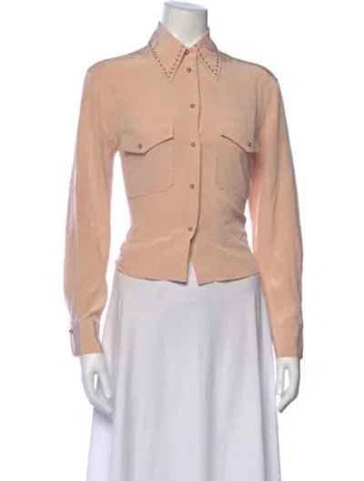 Pre-owned St John Silk Long Sleeve Button-up Top In Pink