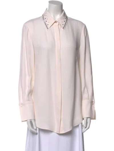 Pre-owned St John Silk Long Sleeve Button-up Top In Pink