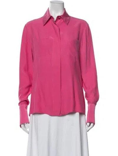 Pre-owned St John Silk Long Sleeve Button-up Top In Pink