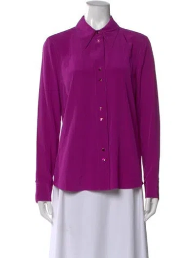 Pre-owned St John Silk Long Sleeve Button-up Top In Purple