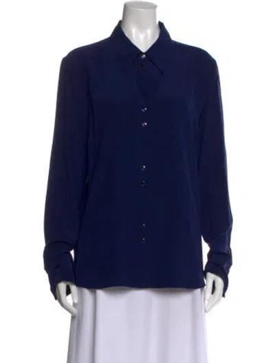 Pre-owned St John Silk Long Sleeve Button-up Top W/ Tags In Blue