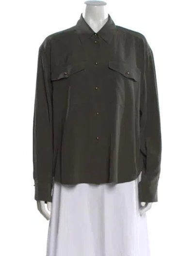Pre-owned St John Silk Long Sleeve Button-up Top W/ Tags In Green