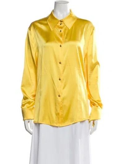 Pre-owned St John Silk Long Sleeve Button-up Top In Yellow