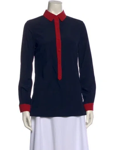 Pre-owned St John Silk Long Sleeve Sweatshirt In Blue