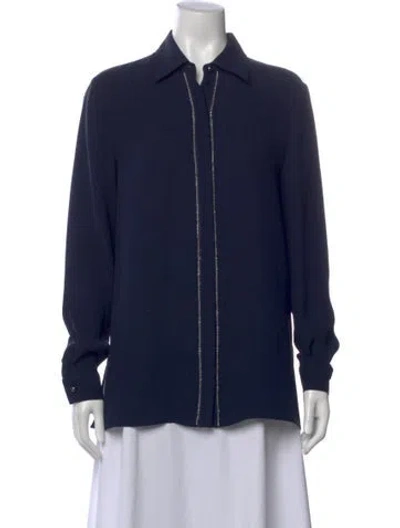 Pre-owned St John Silk Long Sleeve Top In Blue