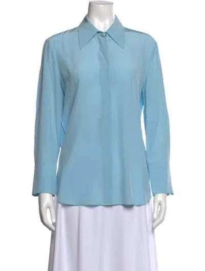 Pre-owned St John Silk Long Sleeve Top In Blue