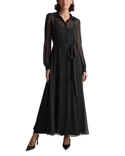 St John Silk Maxi Shirt Dress In Black