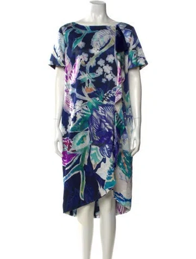 Pre-owned St John Silk Midi Length Dress In Blue