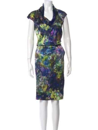 Pre-owned St John Silk Midi Length Dress In Blue