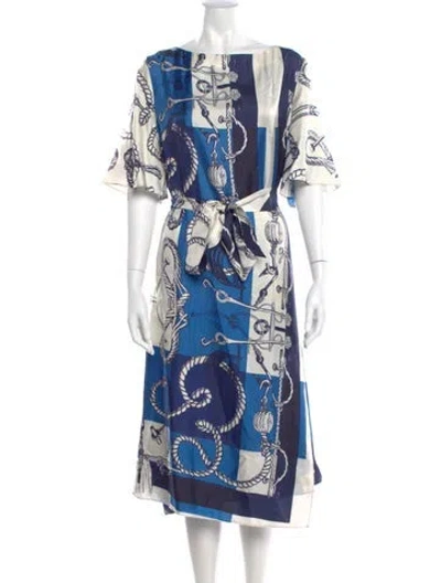 Pre-owned St John Silk Midi Length Dress In Blue