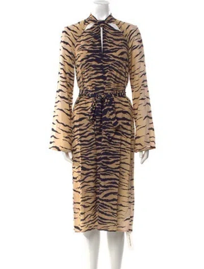 Pre-owned St John Silk Midi Length Dress In Brown