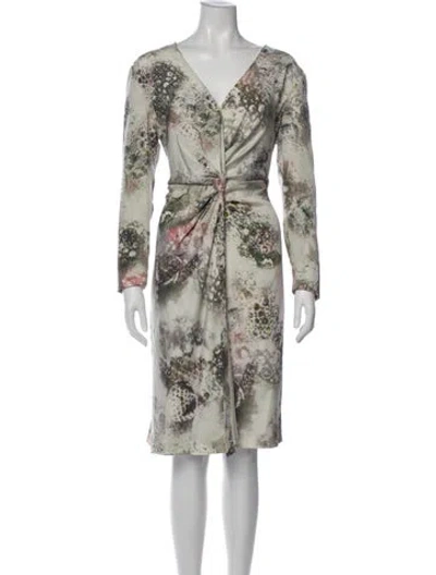 Pre-owned St John Silk Midi Length Dress In Green